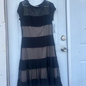 R&M Richards Black and Nude Stripe Midi Dress